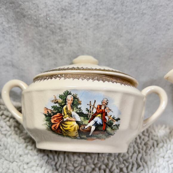 Cronin China Creamer or Gravy Boat & Lidded Sugar Bowl Minerva OH CO12 Gold Whit - Picture 3 of 16